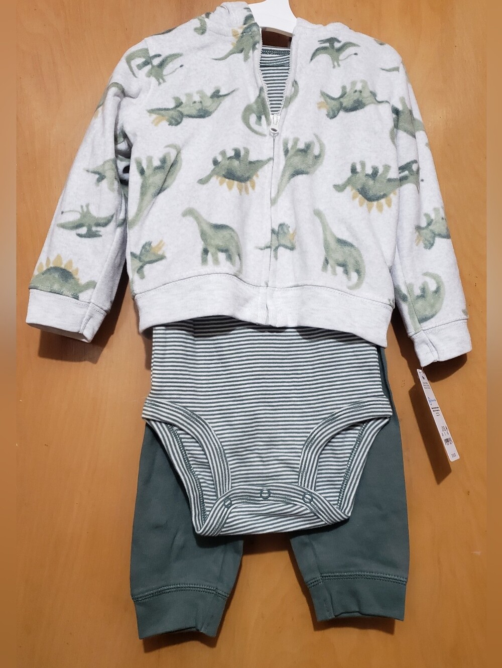 Carter's Gray & Green Dino 3-Piece Matching Set